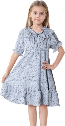 Zando Girls Floral Dress | Casual Ruffle Puff Sleeve Summer Dresses for Girls Kids Tween Spring Birthday 5-14 Years in Kuwait