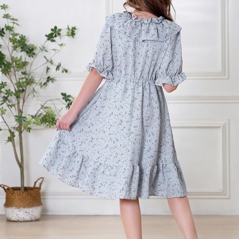 Zando Girls Floral Dress | Casual Ruffle Puff Sleeve Summer Dresses for Girls Kids Tween Spring Birthday 5-14 Years in Kuwait
