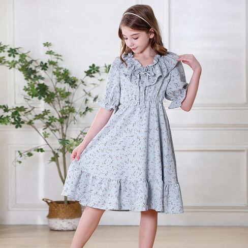 Zando Girls Floral Dress | Casual Ruffle Puff Sleeve Summer Dresses for Girls Kids Tween Spring Birthday 5-14 Years in Kuwait