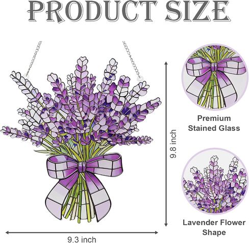 Lavender Flower Stained Glass Window Hanging Suncatchers Purple Lavender Ornament Indoor Wall Art Decor Floral Botanical Wall Hanging Decorations Gifts for Mom's Day in Saudi Arabia