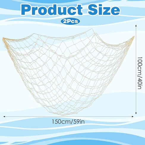 2 Pcs Fishing Net Decoration, 100×150 CM Natural Jute Twine Weaving Fishnet Decor, Decorative Fish Net Decorations for Party Beach Wall Hanging and Nautical Theme Event Decorations in Saudi Arabia