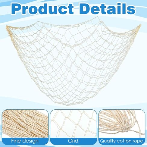 2 Pcs Fishing Net Decoration, 100×150 CM Natural Jute Twine Weaving Fishnet Decor, Decorative Fish Net Decorations for Party Beach Wall Hanging and Nautical Theme Event Decorations in Saudi Arabia