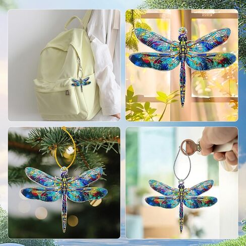 زينة معلقة لنافذة اليعسوب Suncatcher، قلادة أكريليك ذات تأثير الزجاج الملون مع سلسلة قابلة للتعديل، سحر السيارة، ديكور عيد الميلاد المنزلي، هدية عيد ميلاد روحية للنساء والأصدقاء in Kuwait