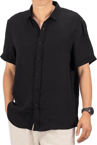 Men's Linen Shirts for Men 100% Linen Short Sleeve Casual Button Down Summer Beach Tops in Saudi Arabia
