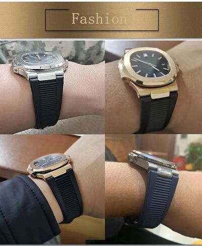 25mm Notch Interface Rubber Silicone Watch Band Strap Replacement for Patek Philippe Nautilus Watch in Saudi Arabia
