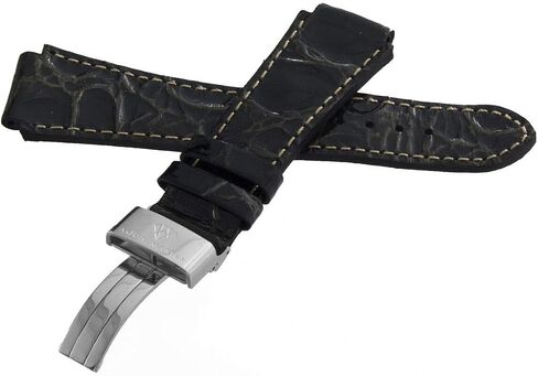 Aqua Master 20mm Widens to 26mm Black Leather Watch Band Strap With Stainless Steel Deployment Clasp in Saudi Arabia