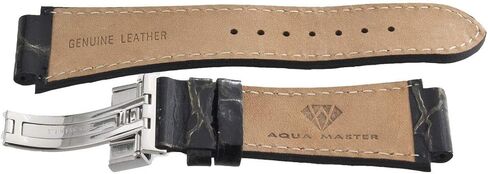 Aqua Master 20mm Widens to 26mm Black Leather Watch Band Strap With Stainless Steel Deployment Clasp in Saudi Arabia