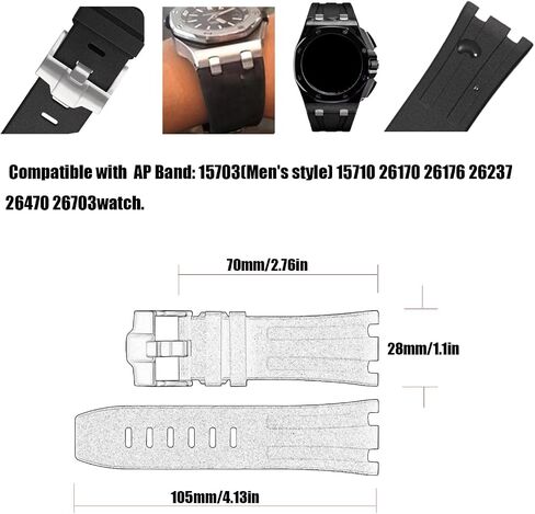 28mm Watch Strap Compatible with Audemars Piguet AP Royal Oak Offshore 15703(Men's style) 15710 26170 26176 26237 26470 26703 Rubber Band Replacement for men Silicone wirst watchband and women Bracelet in Kuwait
