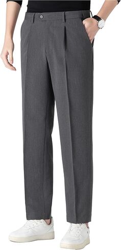 Men's Dress Pants 30" Inseam, Expandable Waist, 4-Way Stretch Wrinkle Resistant Straight Leg Business Casual Slacks in Kuwait