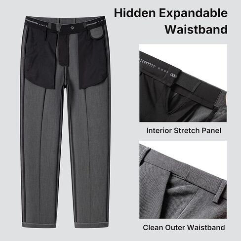 Men's Dress Pants 30" Inseam, Expandable Waist, 4-Way Stretch Wrinkle Resistant Straight Leg Business Casual Slacks in Kuwait