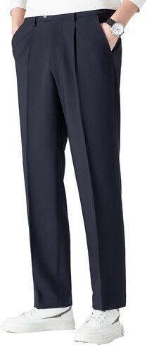 Men's Dress Pants 30" Inseam, Expandable Waist, 4-Way Stretch Wrinkle Resistant Straight Leg Business Casual Slacks in Kuwait