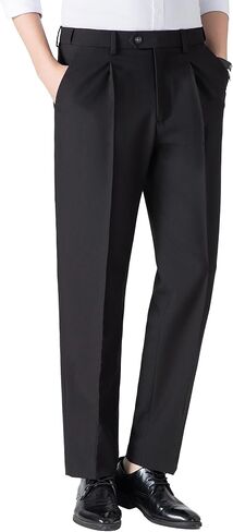 Men's Dress Pants 30" Inseam, Expandable Waist, 4-Way Stretch Wrinkle Resistant Straight Leg Business Casual Slacks in Kuwait