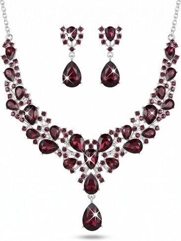 Kamirola Bridal Wedding Jewelry Set for Women/Brides/Bridesmaids Crystal Jewelry Set for Wedding Prom Party Bridal Crystal Necklace Earrings Set(TR92) in Kuwait