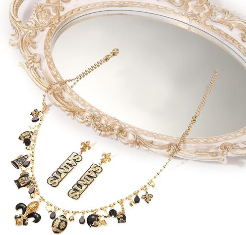 HEIDKRUEGER SAINTS Earrings Necklace Black Gold Pendant Necklace for Women Football Fans Jewelry Set in Kuwait