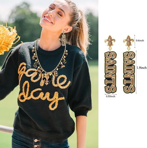 HEIDKRUEGER SAINTS Earrings Necklace Black Gold Pendant Necklace for Women Football Fans Jewelry Set in Kuwait
