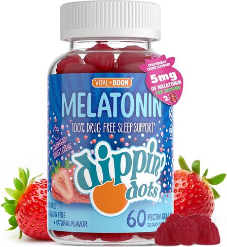 Melatonin Sleep Support Gummies (60 Count) Strawberry Sunset Creme Flavor Chews | 2.5mg Per Gummy Sleep Supplement for Children and Adults | Supplement for Faster Faster & Longer Sleep in Kuwait