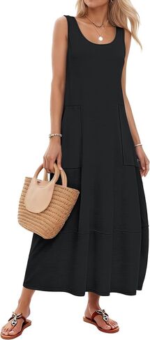WNEEDU Summer Dress for Women 2026 Sleeveless Boho Maxi Dresses Casual Scoop Neck Beach Sundress Travel Vacation Outfits in Saudi Arabia