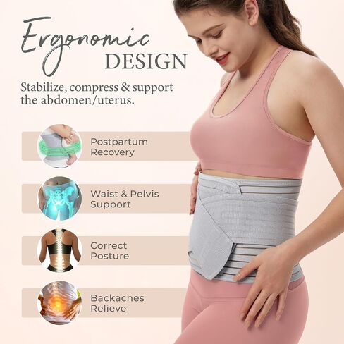 Postpartum Belly Wrap & Band, Abdominal Binder Post Surgery, C-Section & Hernia Support Belt, Waist & Pelvis Belt for Stomach & Back Pain Relief, Polyester Made with Bamboo Charcoal Fiber in Saudi Arabia