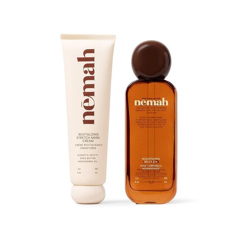 Nemah Stretch Mark Cream And Belly Oil For Pregnancy, Pregnancy Stretch Mark Routine, Algaktiv UpLift Cream With Shea Butter Macadamia Oil Plus Quick Dry Jojoba Coconut Hemisqualane Oil, 2 Piece Set in Saudi Arabia