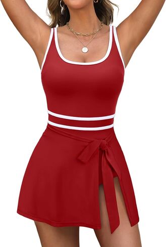 IWH Womens One Piece Swim Dress Square Neck Color Block Tummy Control Swimsuits Slimming Wraps Bathing Suit in Saudi Arabia