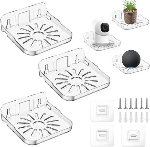 3Pcs Wall Mount Floating Shelves, Wall Mount Camera Shelf, Clear Mini Flexible Shelf, Adhesive Display shelves, Small Wall-Shelf with Screws and Adhesive Backing for Bedroom, Bathroom (4.3x4.3Inch) in Kuwait