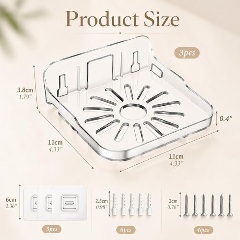 3Pcs Wall Mount Floating Shelves, Wall Mount Camera Shelf, Clear Mini Flexible Shelf, Adhesive Display shelves, Small Wall-Shelf with Screws and Adhesive Backing for Bedroom, Bathroom (4.3x4.3Inch) in Kuwait