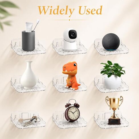 3Pcs Wall Mount Floating Shelves, Wall Mount Camera Shelf, Clear Mini Flexible Shelf, Adhesive Display shelves, Small Wall-Shelf with Screws and Adhesive Backing for Bedroom, Bathroom (4.3x4.3Inch) in Kuwait