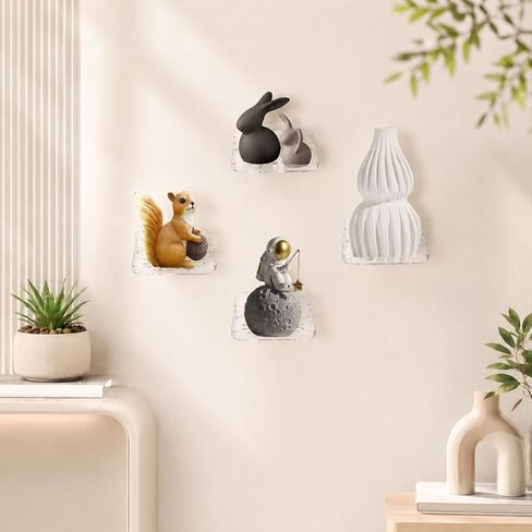 3Pcs Wall Mount Floating Shelves, Wall Mount Camera Shelf, Clear Mini Flexible Shelf, Adhesive Display shelves, Small Wall-Shelf with Screws and Adhesive Backing for Bedroom, Bathroom (4.3x4.3Inch) in Kuwait