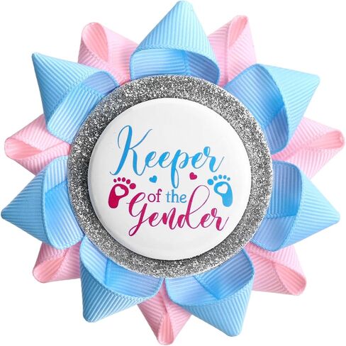 Keeper of the Gender Pin، دبوس Keeper of the Gender Keeper مع شريط Grosgrain للاحتفال بالاستحمام (أزرق فاتح ووردي) in Kuwait