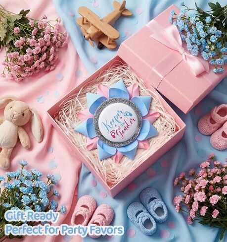 Keeper of the Gender Pin، دبوس Keeper of the Gender Keeper مع شريط Grosgrain للاحتفال بالاستحمام (أزرق فاتح ووردي) in Kuwait