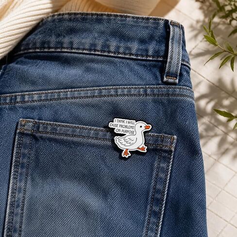 Funny Goose Meme Pin - Sarcastic Animal Pins Brooch for backpack, jackets, Hats with "I Will Cause Problems On Purpose". Dark Humor Brooches Gift for Friends in Saudi Arabia