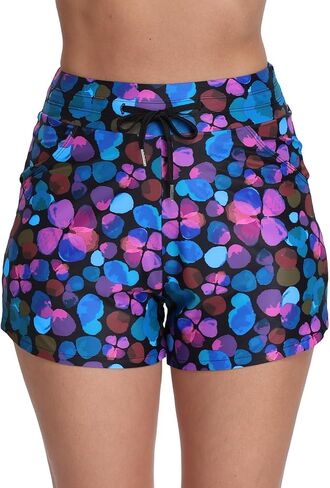 Halcurt Womens 3" Swim Board Shorts High Waisted Swimsuit Bottoms with Liner Pockets Quick Dry Beach Shorts in Saudi Arabia
