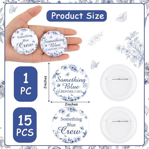 Serencatcher Something Blue Before I Do Bridal Shower Decorations Button Pins, 16pcs Something Blue Before I Do Crew Bride Squad Pins Badges for Floral Bachelorette Party Team Bride Accessories in Kuwait