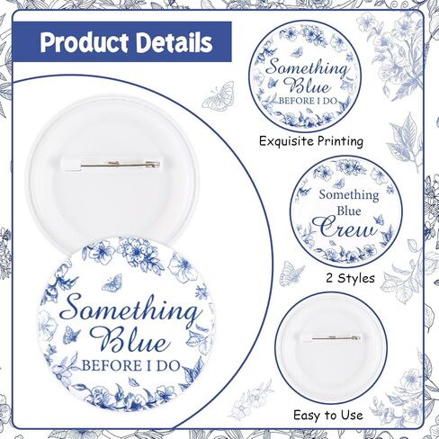 Serencatcher Something Blue Before I Do Bridal Shower Decorations Button Pins, 16pcs Something Blue Before I Do Crew Bride Squad Pins Badges for Floral Bachelorette Party Team Bride Accessories in Kuwait
