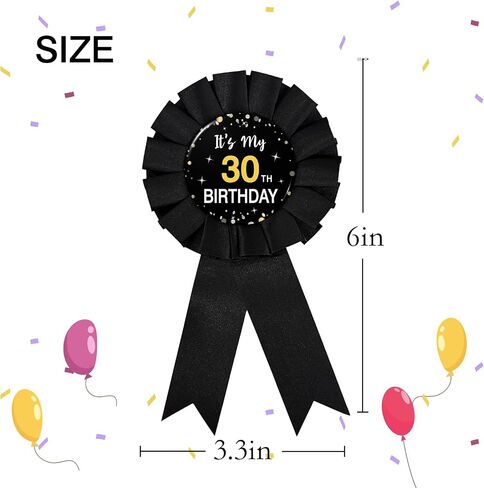 WOWOPA It's My 30th Birthday Badge Pin, Cheers to 30 Years Old Birthday Black Corsage Rosette Button Pin Party Decorations Supplies - 1Pcs in Kuwait
