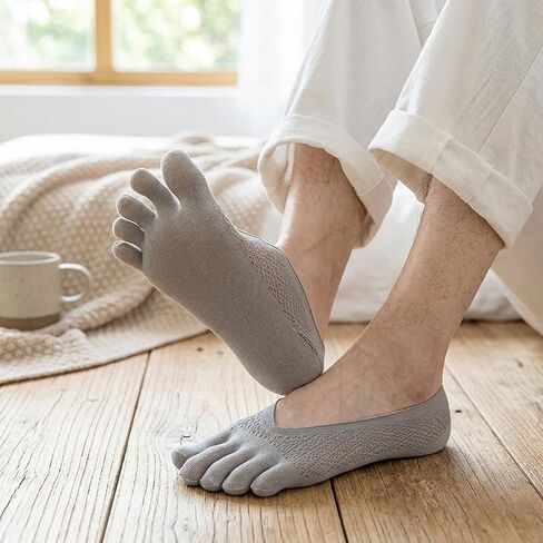 5 Pairs Men's Summer Breathable Toe-Separated Open-Heel Socks | Rhombus Mesh, Invisible No-Show Athletic Casual Socks in Kuwait