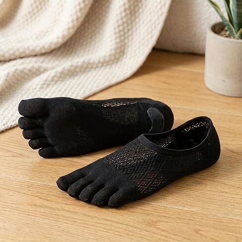 5 Pairs Men's Summer Breathable Toe-Separated Open-Heel Socks | Rhombus Mesh, Invisible No-Show Athletic Casual Socks in Kuwait