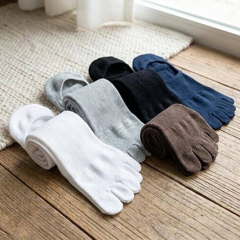 5 Pairs Men's Summer Breathable Toe-Separated Open-Heel Socks | Rhombus Mesh, Invisible No-Show Athletic Casual Socks in Kuwait