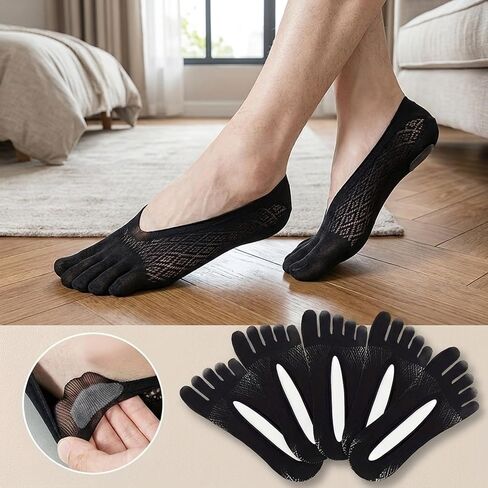 5 Pairs Men's Summer Breathable Toe-Separated Open-Heel Socks | Rhombus Mesh, Invisible No-Show Athletic Casual Socks in Kuwait