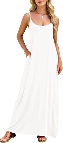 Naggoo Womens Summer Maxi Dresses Casual Long Dress Strappy Scoop Neck Sleeveless with Pockets in Saudi Arabia