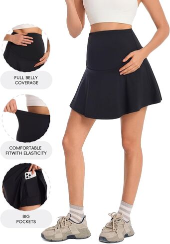 Maternity Tennis Skirt with Built-in Shorts High Waisted Athletic Golf Skorts Workout Pregnancy Skirt with Pockets in Saudi Arabia