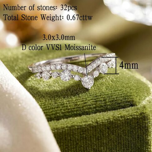 Wuziwen Moissanite Vintage Crown Eternity Ring Curved Wedding Bands for Women D Color VVS1 Clarity V-Shaped Engagement Rings for Her in Kuwait