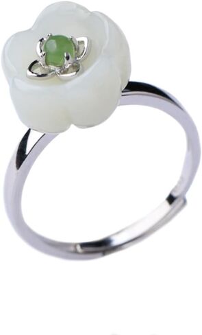 S925 Sterling Silver Jade Ring, Plum Blossom Adjustable Rings, Elegant Jade Jewelry Gift for Wife on Anniversary in Kuwait