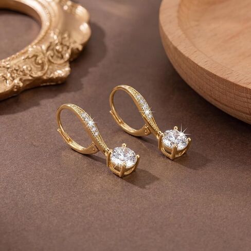 Gold Dangle Earrings for Women 14K Gold Earrings for Women Drop Earring for Womens Dangling Forever-Chic Drop Silhouette Leverback Earring for Womens 25mm in Saudi Arabia