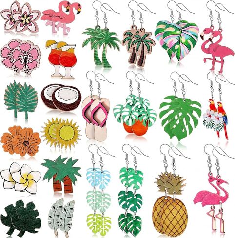 Nosiny Tropical Summer Earrings Bulk for Women Vacation Hawaiian Dangle Earrings Green Palm Leaf Coconut Green Plant Pineapple Flamingo Jewelry Gifts for Nature Lover in Kuwait