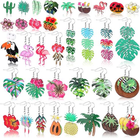 Nosiny Tropical Summer Earrings Bulk for Women Vacation Hawaiian Dangle Earrings Green Palm Leaf Coconut Green Plant Pineapple Flamingo Jewelry Gifts for Nature Lover in Kuwait