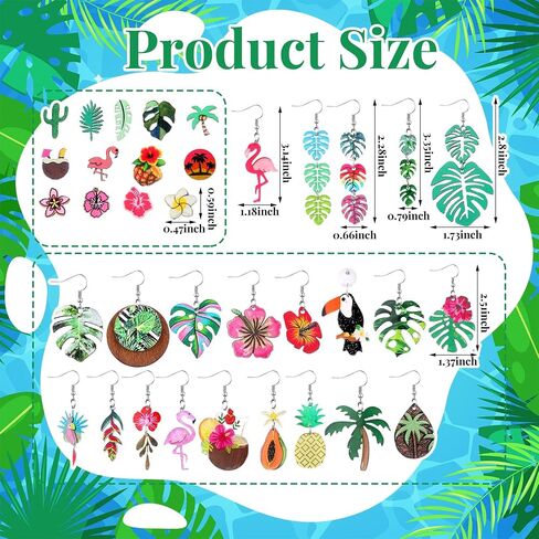 Nosiny Tropical Summer Earrings Bulk for Women Vacation Hawaiian Dangle Earrings Green Palm Leaf Coconut Green Plant Pineapple Flamingo Jewelry Gifts for Nature Lover in Kuwait