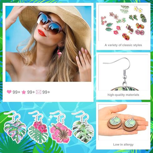 Nosiny Tropical Summer Earrings Bulk for Women Vacation Hawaiian Dangle Earrings Green Palm Leaf Coconut Green Plant Pineapple Flamingo Jewelry Gifts for Nature Lover in Kuwait