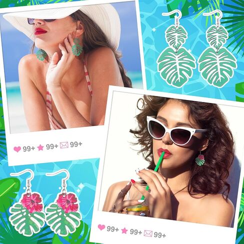 Nosiny Tropical Summer Earrings Bulk for Women Vacation Hawaiian Dangle Earrings Green Palm Leaf Coconut Green Plant Pineapple Flamingo Jewelry Gifts for Nature Lover in Kuwait