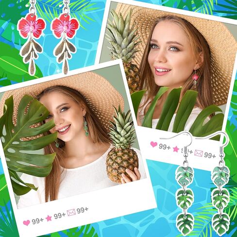 Nosiny Tropical Summer Earrings Bulk for Women Vacation Hawaiian Dangle Earrings Green Palm Leaf Coconut Green Plant Pineapple Flamingo Jewelry Gifts for Nature Lover in Kuwait